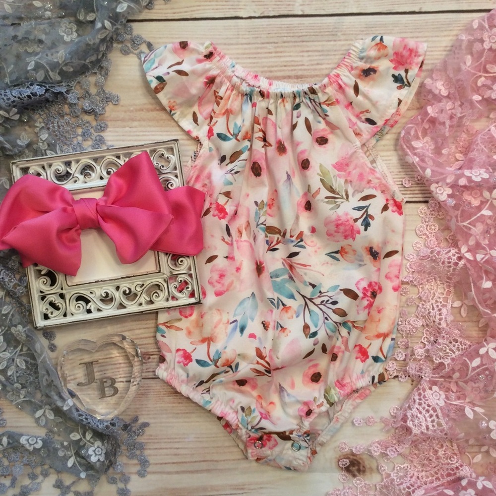 Boutique Baby Girls 2pc Romper & Headband
